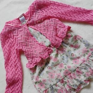 Cute Spring Floral Chiffon Dress & Sweater | Easter Dress | 24M